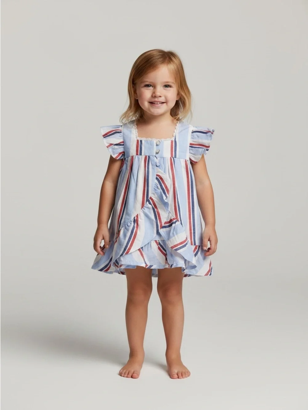Tommy Bahama Girls' Striped Ruffle Dress - Light Blue & Red NWT 3T